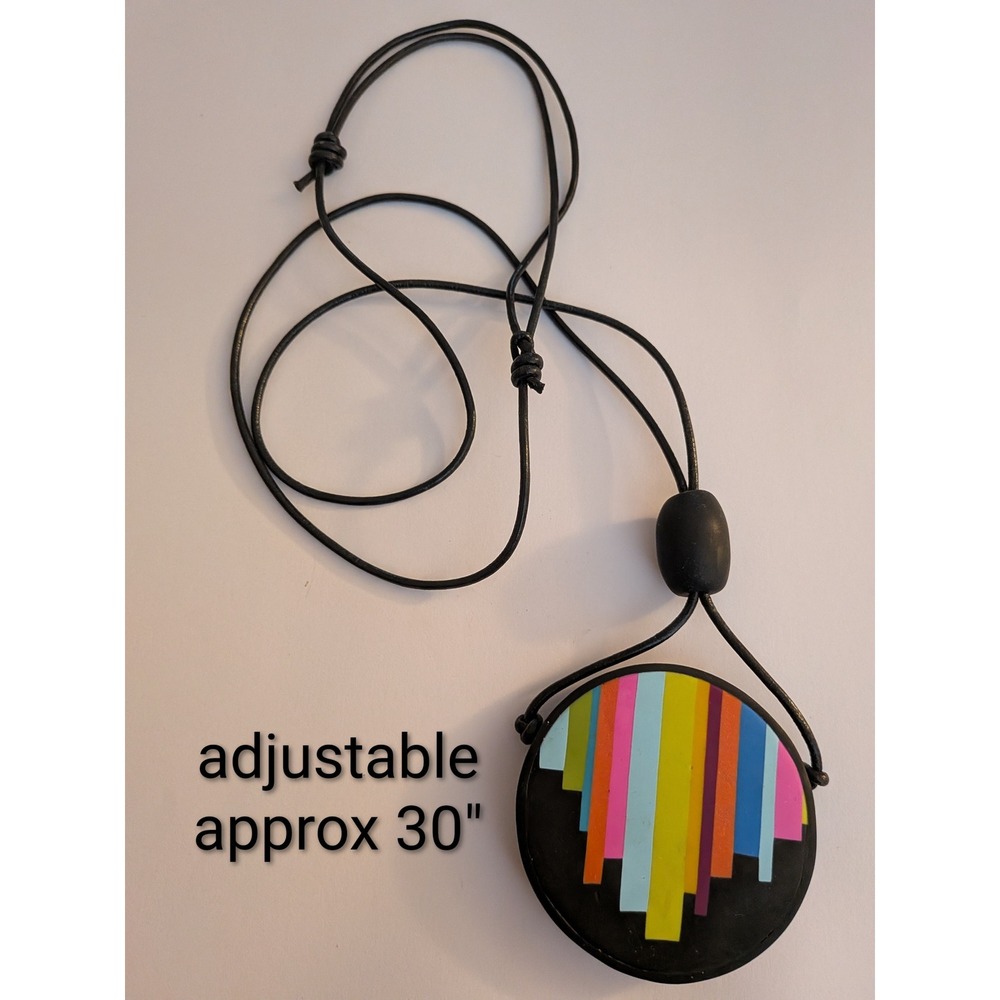Handmade Polymer Clay Pendant Necklace Adjustable Black Cord Geometric Colorful